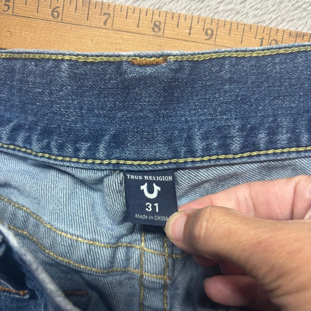 True Religion Geno Relaxed Slim Jeans Mens 31x33 Blue Denim Distressed Fade